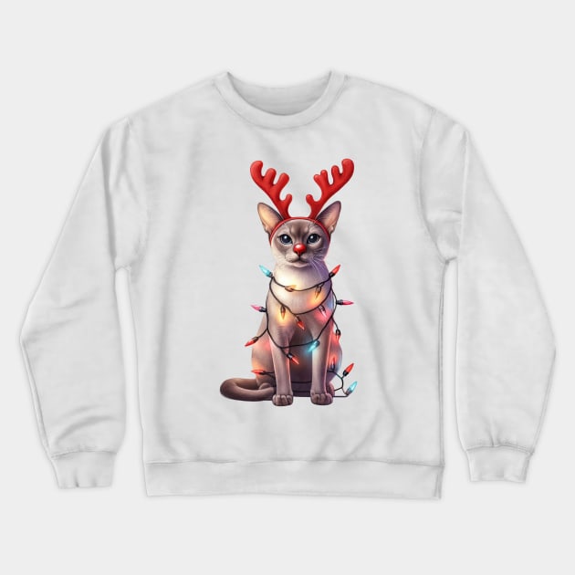 Christmas Red Nose Singapura Cat Crewneck Sweatshirt by Chromatic Fusion Studio